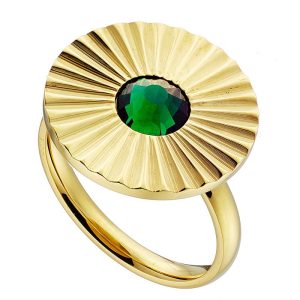 Δαχτυλίδι Στρογγυλό με Πράσινο Ζιργκόν σε Χρυσό