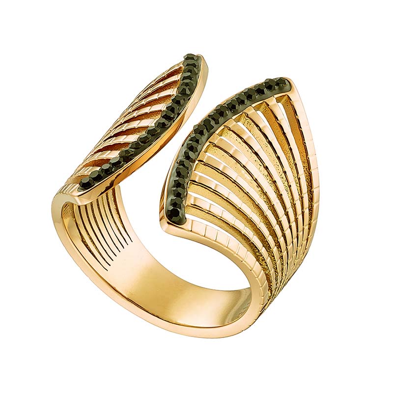 Δαχτυλίδι με Γραμμές και Μαύρα Ζιργκόν σε Χρυσό