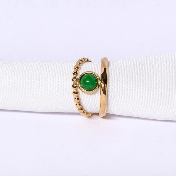 Δαχτυλίδι Δίσειρο με Πράσινη Πέτρα σε Χρυσό 2
