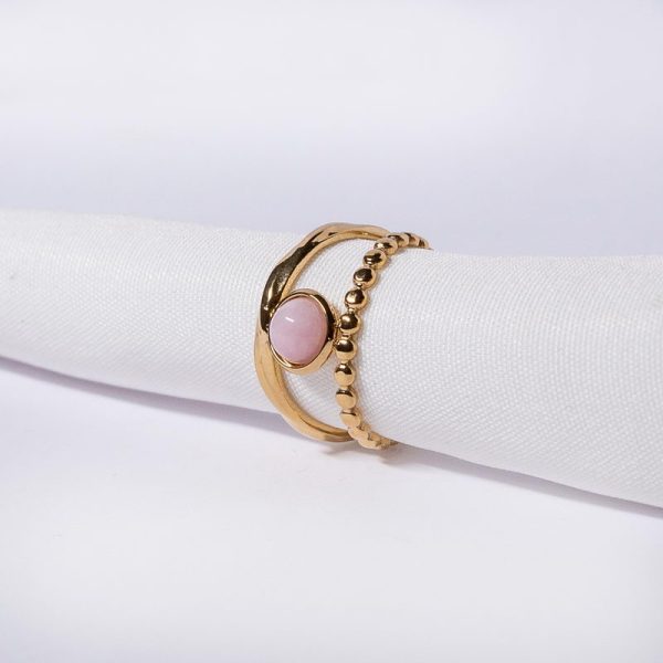 Δαχτυλίδι Δίσειρο με Ροζ Πέτρα σε Χρυσό